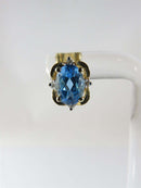 Lovely High Quality 14K Yellow Gold Blue Topaz & Diamond Stud Earrings - Just Stuff I Sell