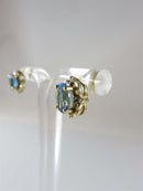 Lovely High Quality 14K Yellow Gold Blue Topaz & Diamond Stud Earrings - Just Stuff I Sell