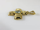 14K Gold Polished Textured Gold Cross with Oval Topaz Stone 3.1 Grams - Just Stuff I Sell