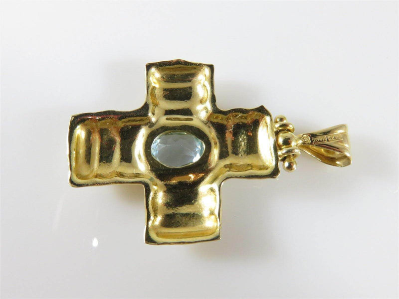 14K Gold Polished Textured Gold Cross with Oval Topaz Stone 3.1 Grams - Just Stuff I Sell