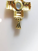 14K Gold Polished Textured Gold Cross with Oval Topaz Stone 3.1 Grams - Just Stuff I Sell