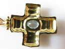 14K Gold Polished Textured Gold Cross with Oval Topaz Stone 3.1 Grams - Just Stuff I Sell