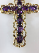 Fab 2 3/8" TL Amethyst & Diamond Cross Pendant Well Made 14K L J 8.6 Gram - Just Stuff I Sell