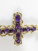Fab 2 3/8" TL Amethyst & Diamond Cross Pendant Well Made 14K L J 8.6 Gram - Just Stuff I Sell