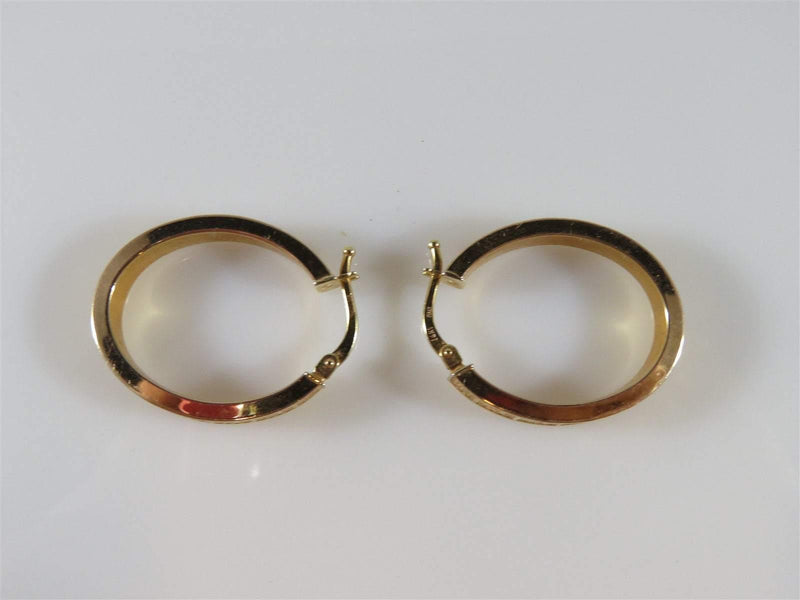 14K Gold Greek Key Oval Hollow Body Rose Colored Hoop Earrings 2.8 Grams - Just Stuff I Sell
