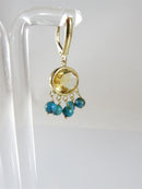 ZB 14K Yellow Gold Oval Citrine and 5 Turquoise Dangle Earrings 3.8 grams - Just Stuff I Sell