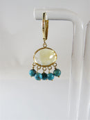 ZB 14K Yellow Gold Oval Citrine and 5 Turquoise Dangle Earrings 3.8 grams - Just Stuff I Sell