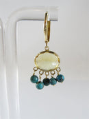 ZB 14K Yellow Gold Oval Citrine and 5 Turquoise Dangle Earrings 3.8 grams - Just Stuff I Sell