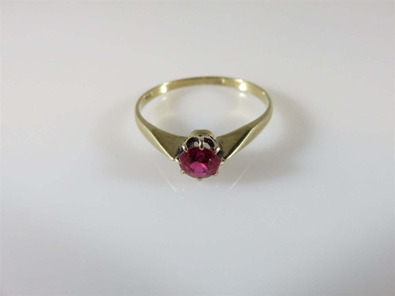 9K Yellow Gold 4.45mm Round Cut Pink Sapphire Alternative Wedding Ring Size 7.5 - Just Stuff I Sell