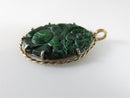 Antique Gold & Silver Wrapped Carved Pierced Spinach Jade Lotus Blossom Pendant - Just Stuff I Sell