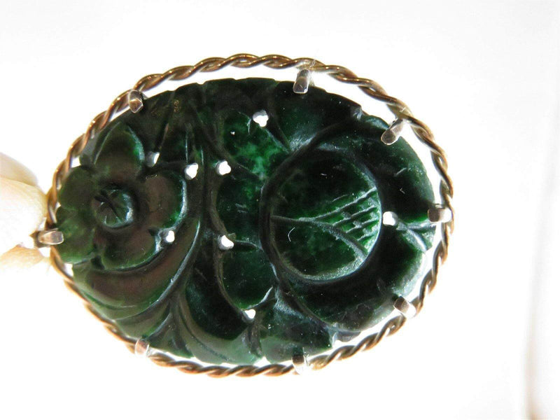 Antique Gold & Silver Wrapped Carved Pierced Spinach Jade Lotus Blossom Pendant - Just Stuff I Sell