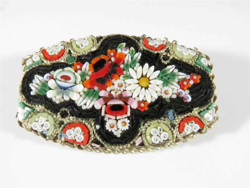 Vintique Floral Micro Mosaic Grand Tour Style Souvenir Brooch Floral Design - Just Stuff I Sell