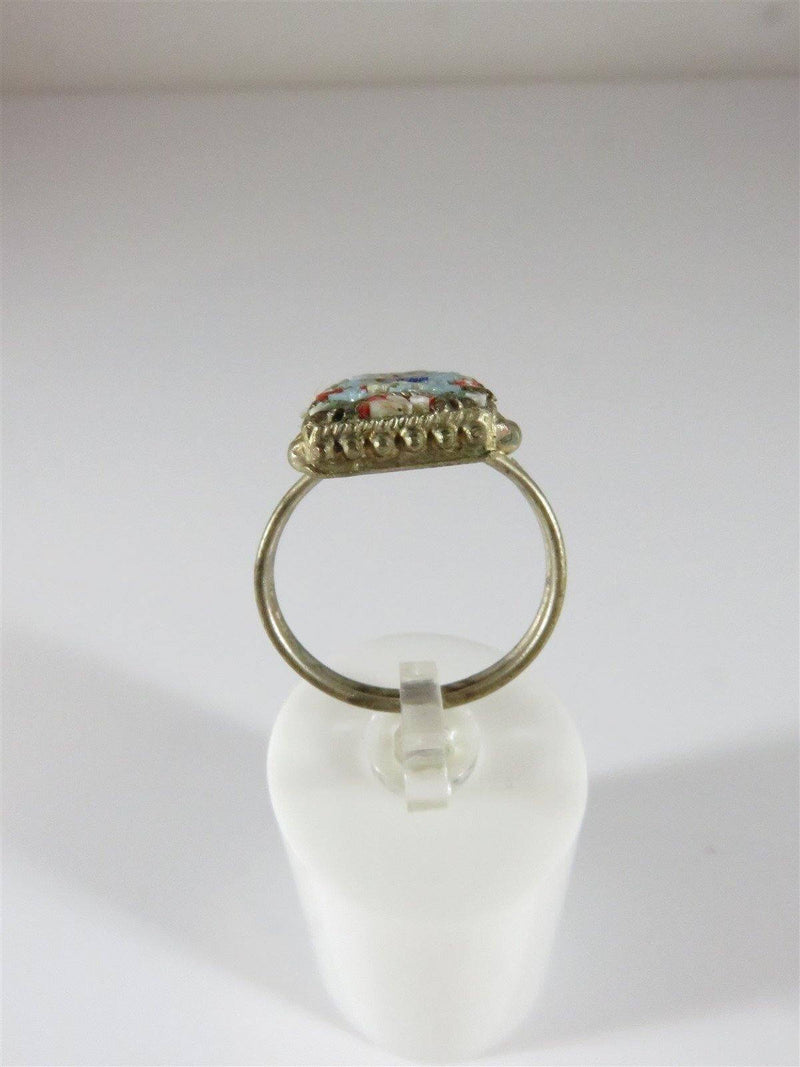 Antique Floral Micro Mosaic Cocktail Grand Tour Souvenir Ring Size 8 Brass - Just Stuff I Sell