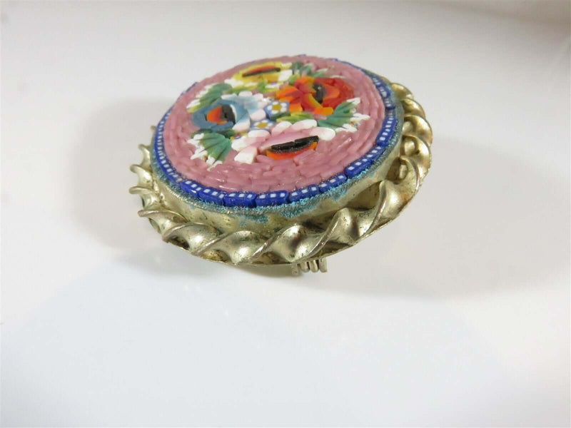 Antique Floral Micro Mosaic Grand Tour Souvenir Oval Brooch Floral Design - Just Stuff I Sell