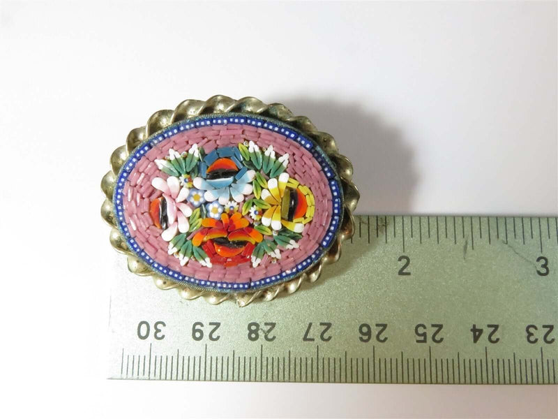Antique Floral Micro Mosaic Grand Tour Souvenir Oval Brooch Floral Design - Just Stuff I Sell
