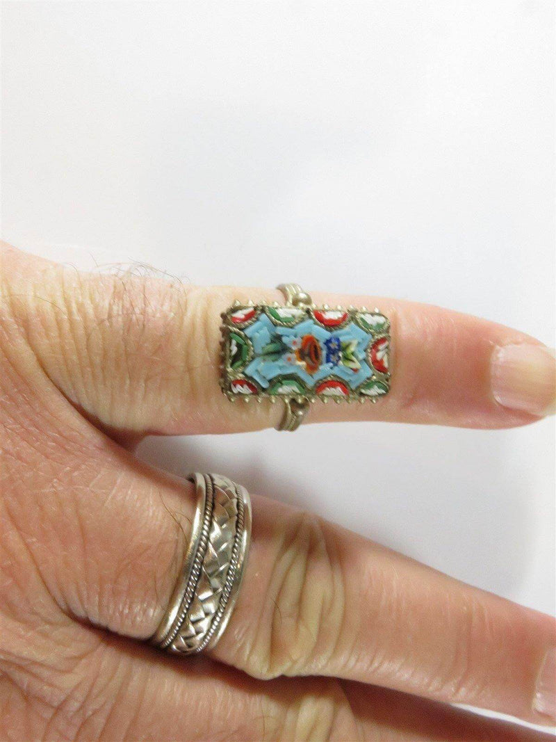Antique Floral Micro Mosaic Cocktail Grand Tour Souvenir Ring Size 8 Brass - Just Stuff I Sell