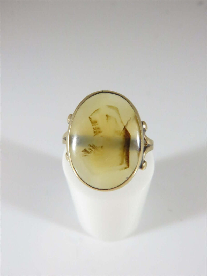 Antique 10K Yellow Gold Agate Ring Worn Semi Translucent Size 5 1/2 - Just Stuff I Sell
