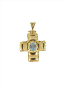 14K Gold Polished Textured Gold Cross with Oval Topaz Stone 3.1 Grams - Just Stuff I Sell
