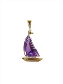 Outstanding 1 3/4" High 14K Custom Carved Amethyst & Diamond Sail Boat 14K SGS — Charms & Pendants • 14K, Gold • Diamond, Ame