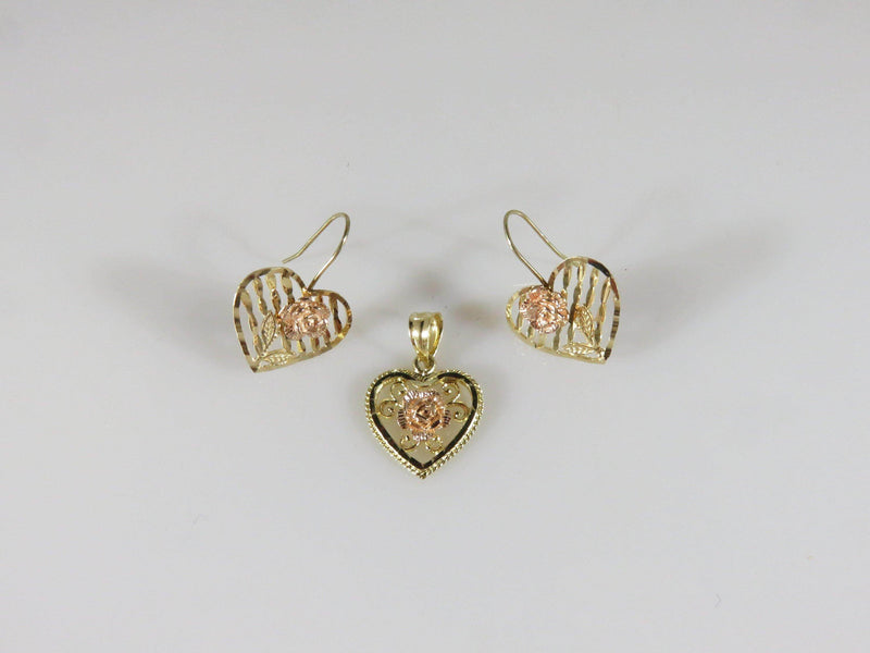 14K Yellow & Pink Black Hills Style Gold Heart Dangle Earrings Pendant Grouping - Just Stuff I Sell