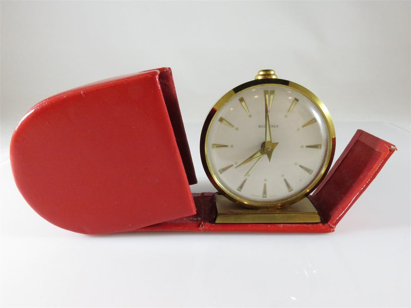 Swiss Made Bucherer Travel Alarm Clock in Red Travel Pouch Running 53 150 - Just Stuff I Sell