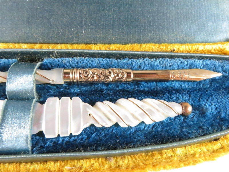 Fancy Spiral Gold Wrapped Carved MOP Dip Pen Letter Opener H.M. Smith & Co No 2 - Just Stuff I Sell