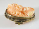 Victorian 18K Yellow Gold Deep Carved Angel Skin Coral Cameo Brooch - Just Stuff I Sell