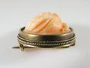 Victorian 18K Yellow Gold Deep Carved Angel Skin Coral Cameo Brooch - Just Stuff I Sell