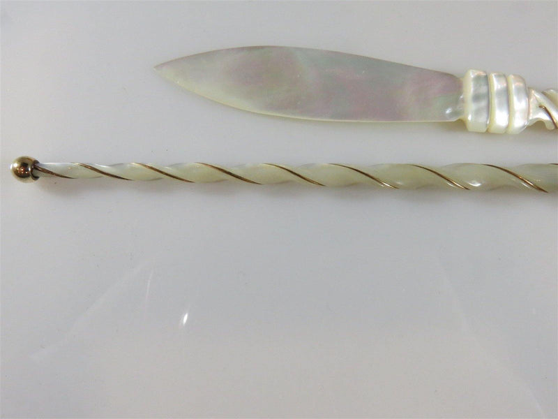 Fancy Spiral Gold Wrapped Carved MOP Dip Pen Letter Opener H.M. Smith & Co No 2 - Just Stuff I Sell