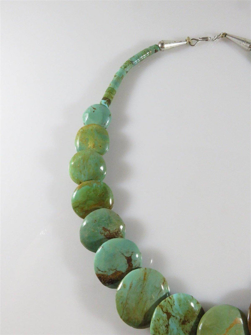 Gorgeous High Polish Green & Brown Santo Domingo Style Turquoise Disc Necklace - Just Stuff I Sell