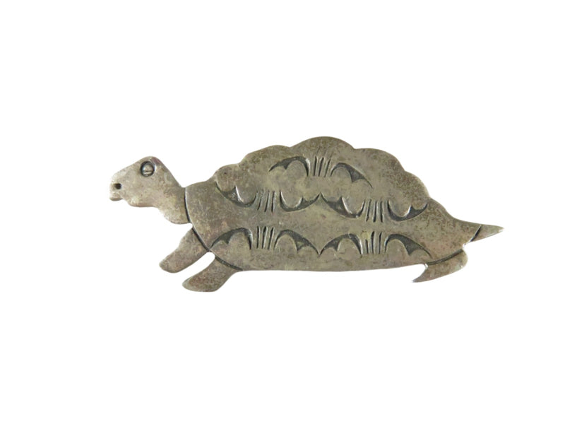 Vintage Stamped Sterling Silver Navajo Style Figural Turtle Pin Unsigned - Just Stuff I Sell