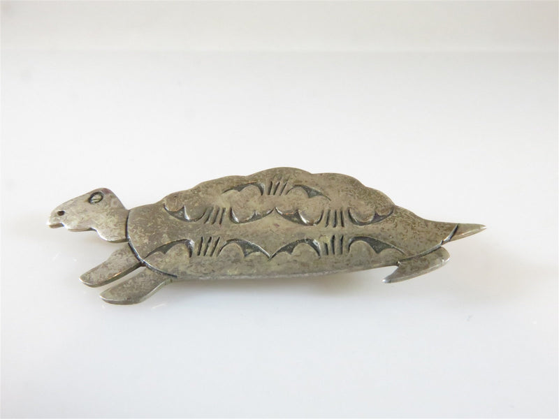 Vintage Stamped Sterling Silver Navajo Style Figural Turtle Pin Unsigned - Just Stuff I Sell