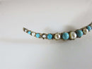 Large 2 1/4" Antique 9K Gold Turquoise Pearl Crescent Moon Wedding Gift - Just Stuff I Sell