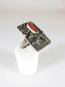 Brutalist Design Coral Setting Abstract Art Ring Size 6.5 Sterling Silver Unisex - Just Stuff I Sell