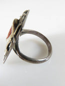 Brutalist Design Coral Setting Abstract Art Ring Size 6.5 Sterling Silver Unisex - Just Stuff I Sell