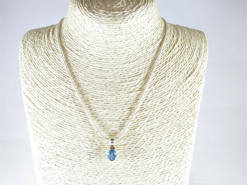 Lorenzo 925 + 18K Oval Cut Blue Topaz & 17" Sterling Italy 1.5mm Snake Chain - Just Stuff I Sell