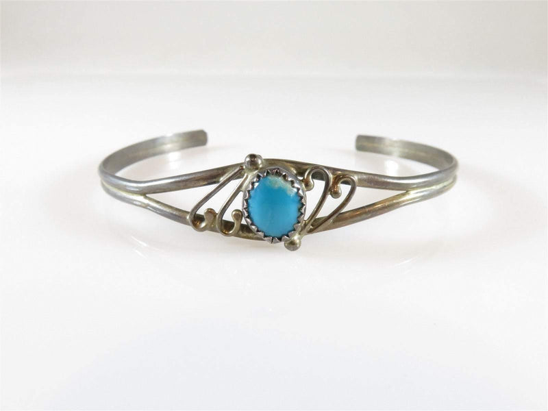 Sterling Silver Native American Bracelet Blue Turquoise Signed R 5 1/2" - Just Stuff I Sell