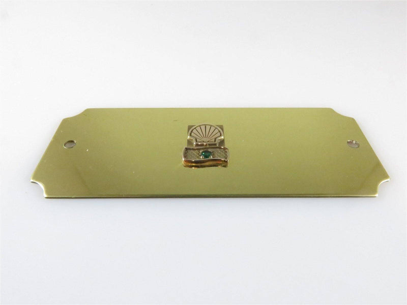 10K Gold Shell Service Pin Top Green Stone on Brass Plate Ready to Mount - Just Stuff I Sell