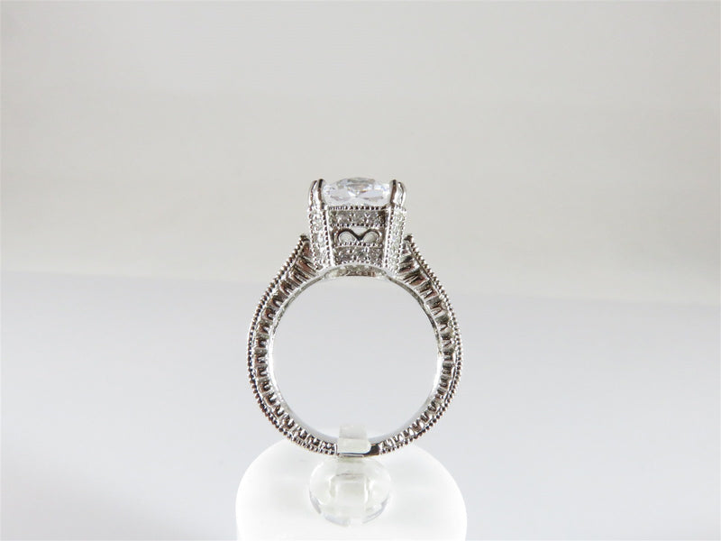 Sparkly Rhodium Plated Art Deco Style 10mm CZ Solitaire With Accents Size 6.5 - Just Stuff I Sell