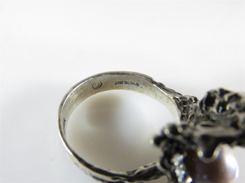 Vintage Designer Sterling Silver Pink Pearl Brutalist Ring Sz 6.75 & 7.7 Grams - Just Stuff I Sell