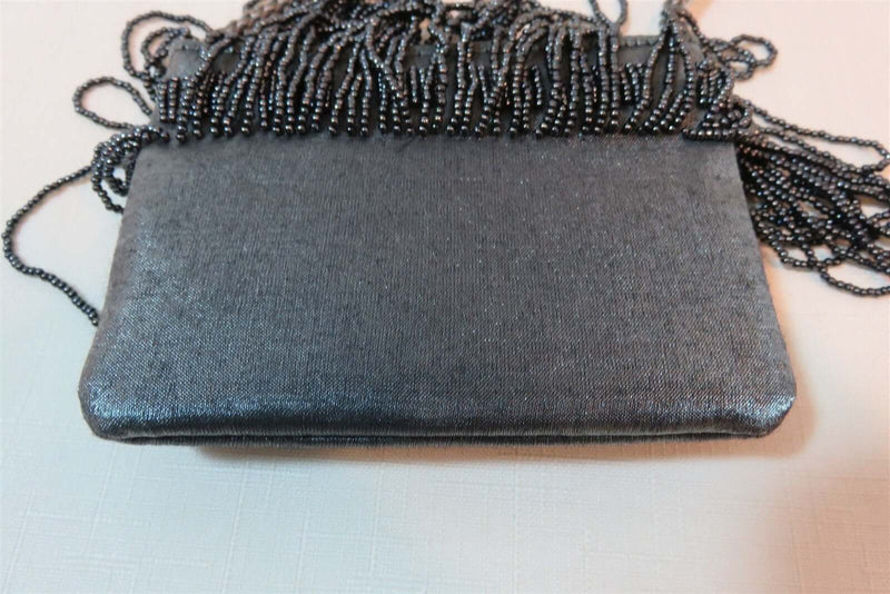 Lovely Vintage Evening Bag/Clutch Fiorucci Italy Gray Material Gray Metal Beads - Just Stuff I Sell