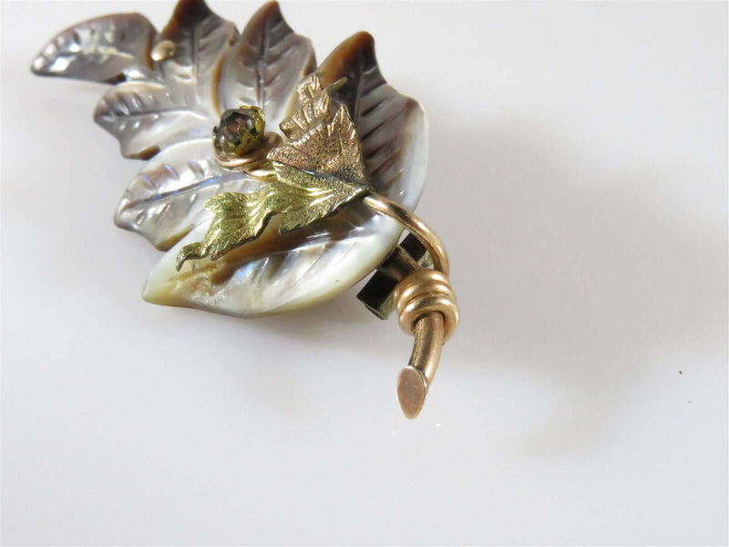Antique Carved Shell Leaf Brooch Paste, Rose Yellow Gold Plate Needs Pin Replace - Just Stuff I Sell