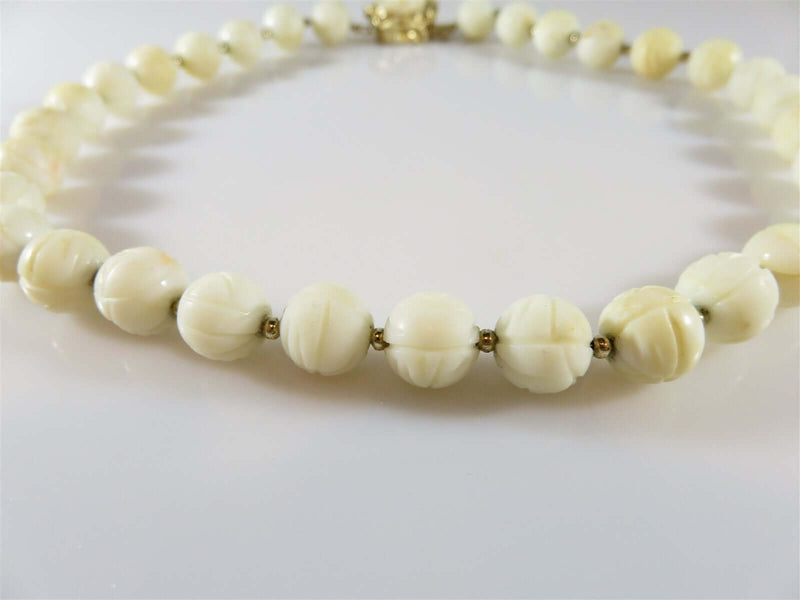 14K Yellow Gold 62.8 gram TW Carved White Coral 16 1/2" Necklace - Just Stuff I Sell