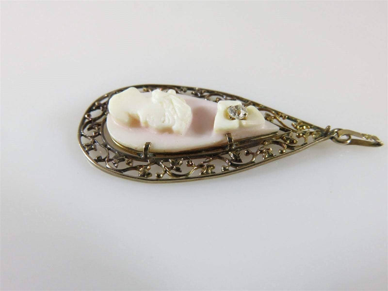 10K Victorian Filigree Carved Cameo with Old Cut Diamond Accent For Repair - Just Stuff I Sell