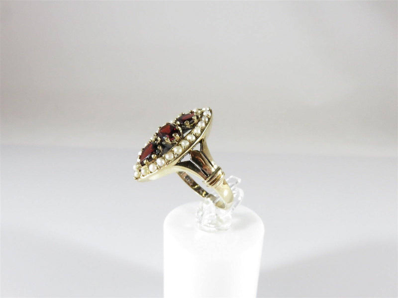Antique 9K Yellow Gold Victorian Garnet Seed Pearl Navette Wedding Ring Sz 6.75 - Just Stuff I Sell