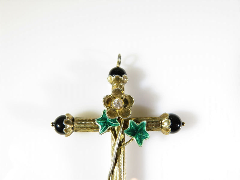 Vintage Victorian Style Sterling Silver Cross Enamel, Floral, Paste Stone, Onyx - Just Stuff I Sell