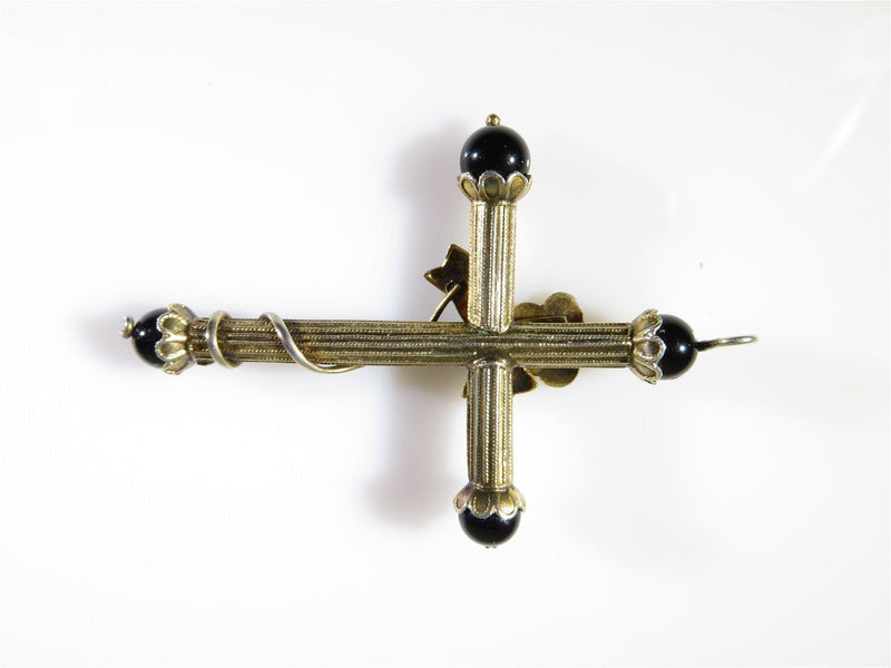 Vintage Victorian Style Sterling Silver Cross Enamel, Floral, Paste Stone, Onyx - Just Stuff I Sell