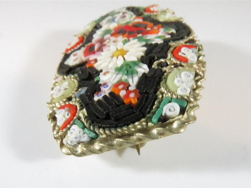 Vintique Floral Micro Mosaic Grand Tour Style Souvenir Brooch Floral Design - Just Stuff I Sell