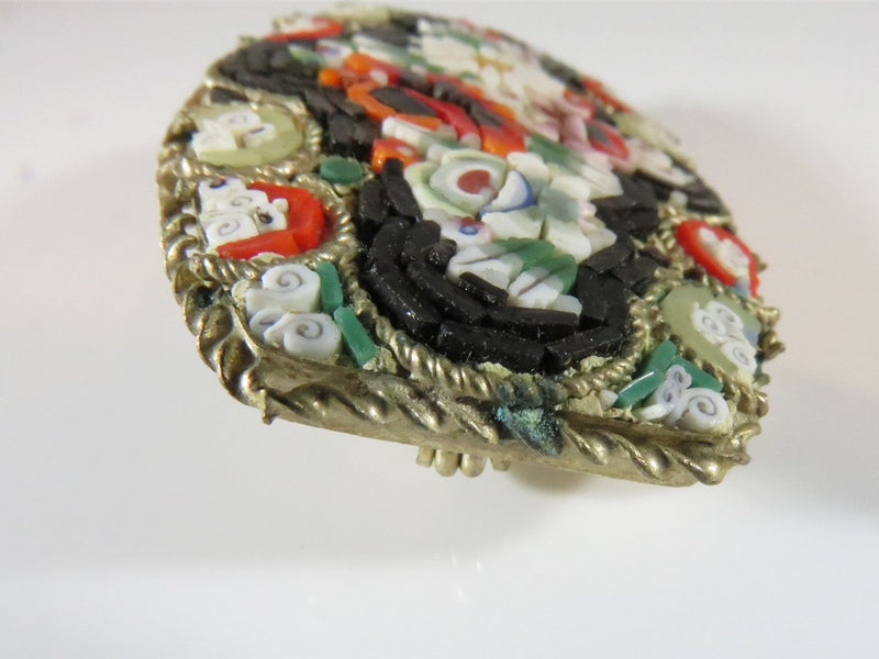 Vintique Floral Micro Mosaic Grand Tour Style Souvenir Brooch Floral Design - Just Stuff I Sell