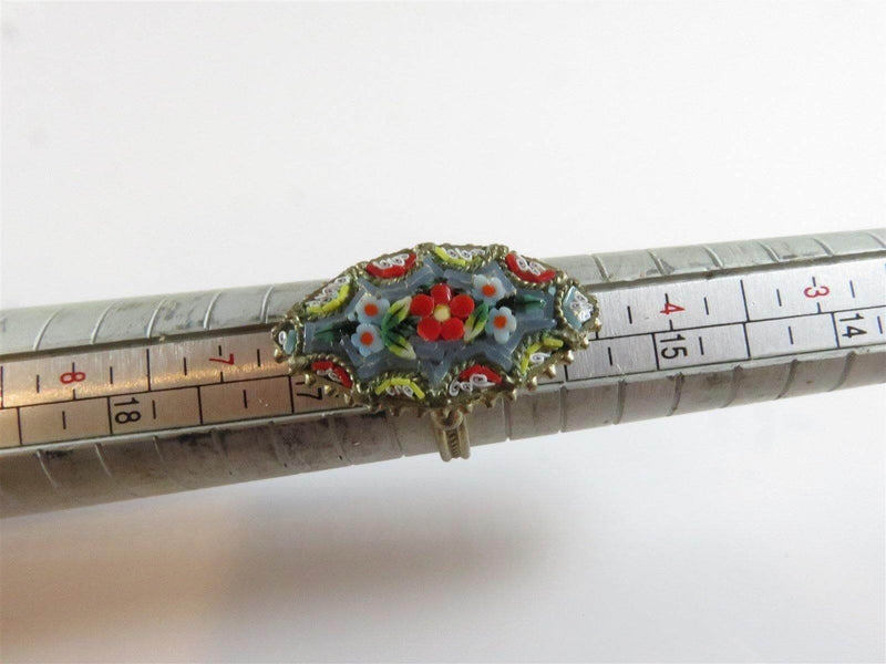 Antique Floral Micro Mosaic Navette Grand Tour Souvenir Ring Size 5 1/2 Brass - Just Stuff I Sell